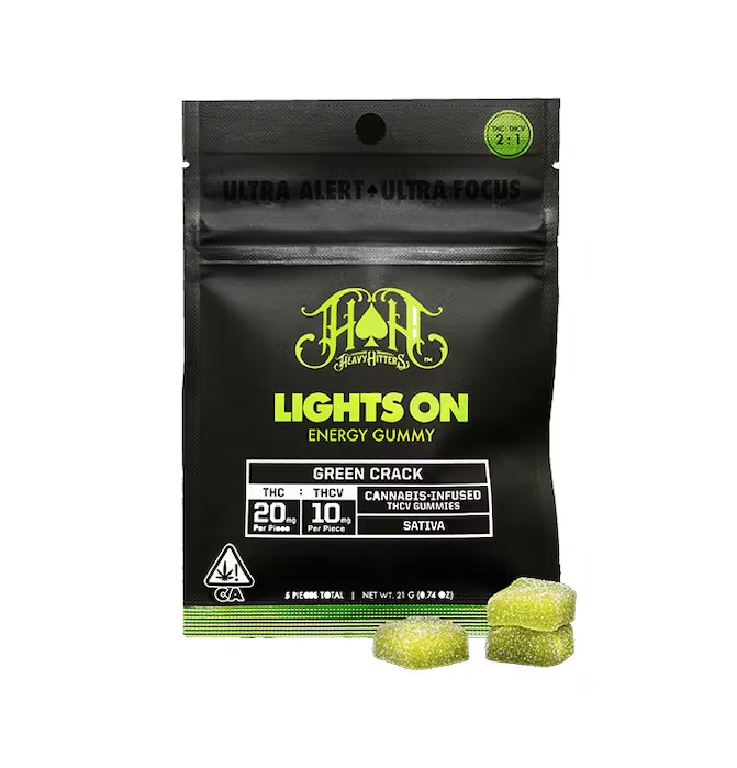 Lights On Green Crack 2:1 THCV 5 Pack Energy Gummies