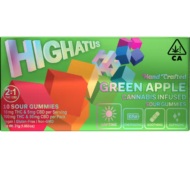 2:1 Green Apple THC:CBD 10 Pack Sour Gummies